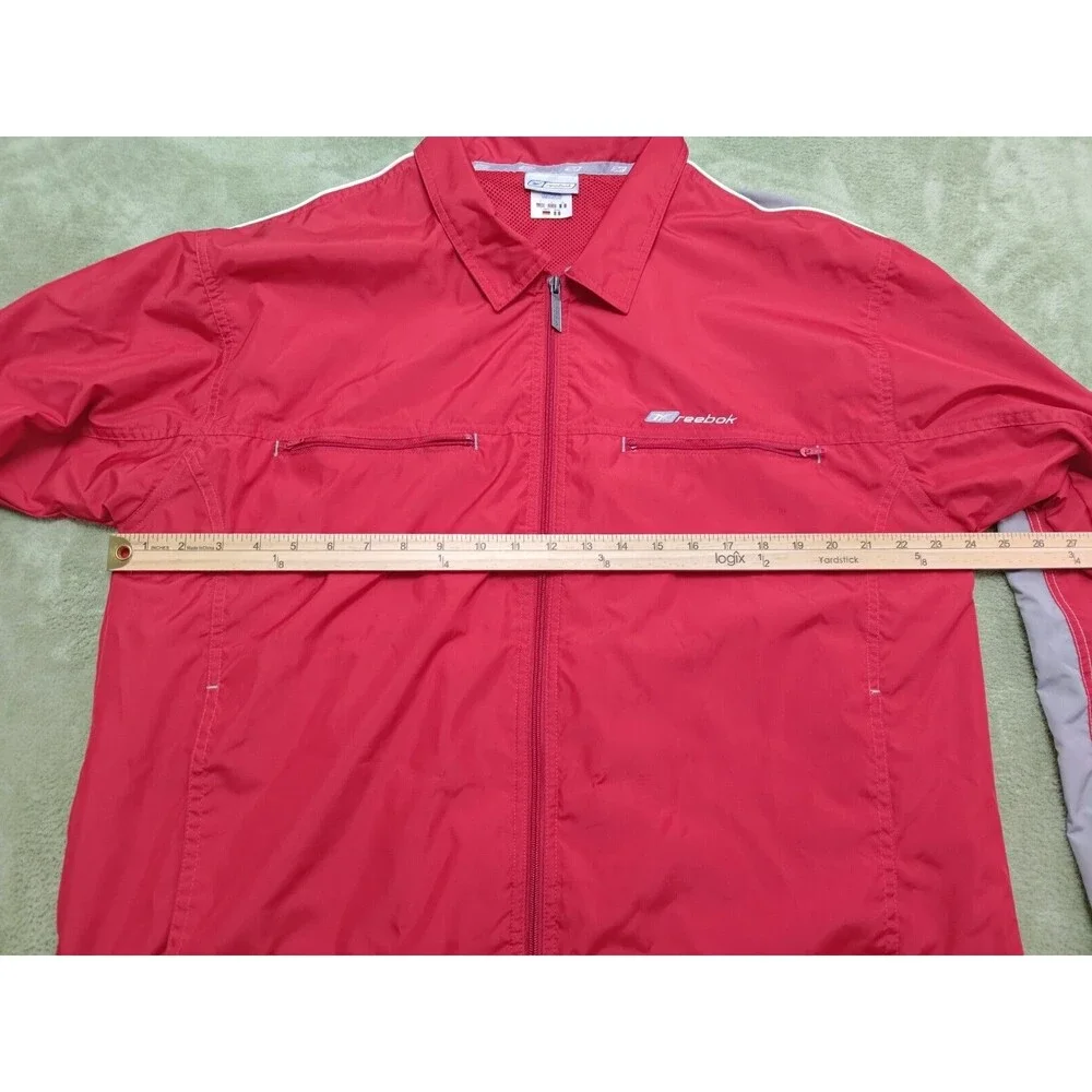 Reebok Windbreaker Jacket Mens Sz L Red Full Zip Technical Track Training